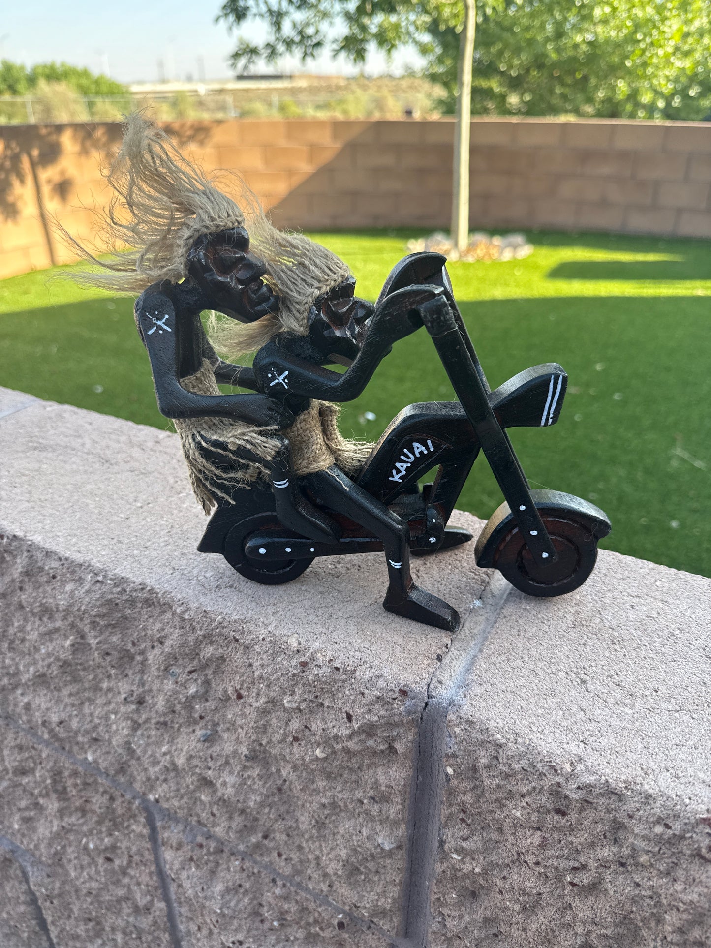 Hand Carved Burlap Hair Double Motorcycle
