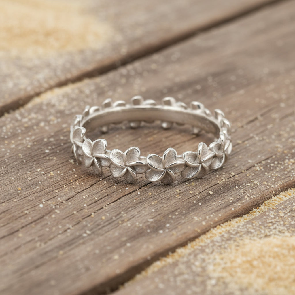 C-Sterling Silver Plumeria Lei Ring
