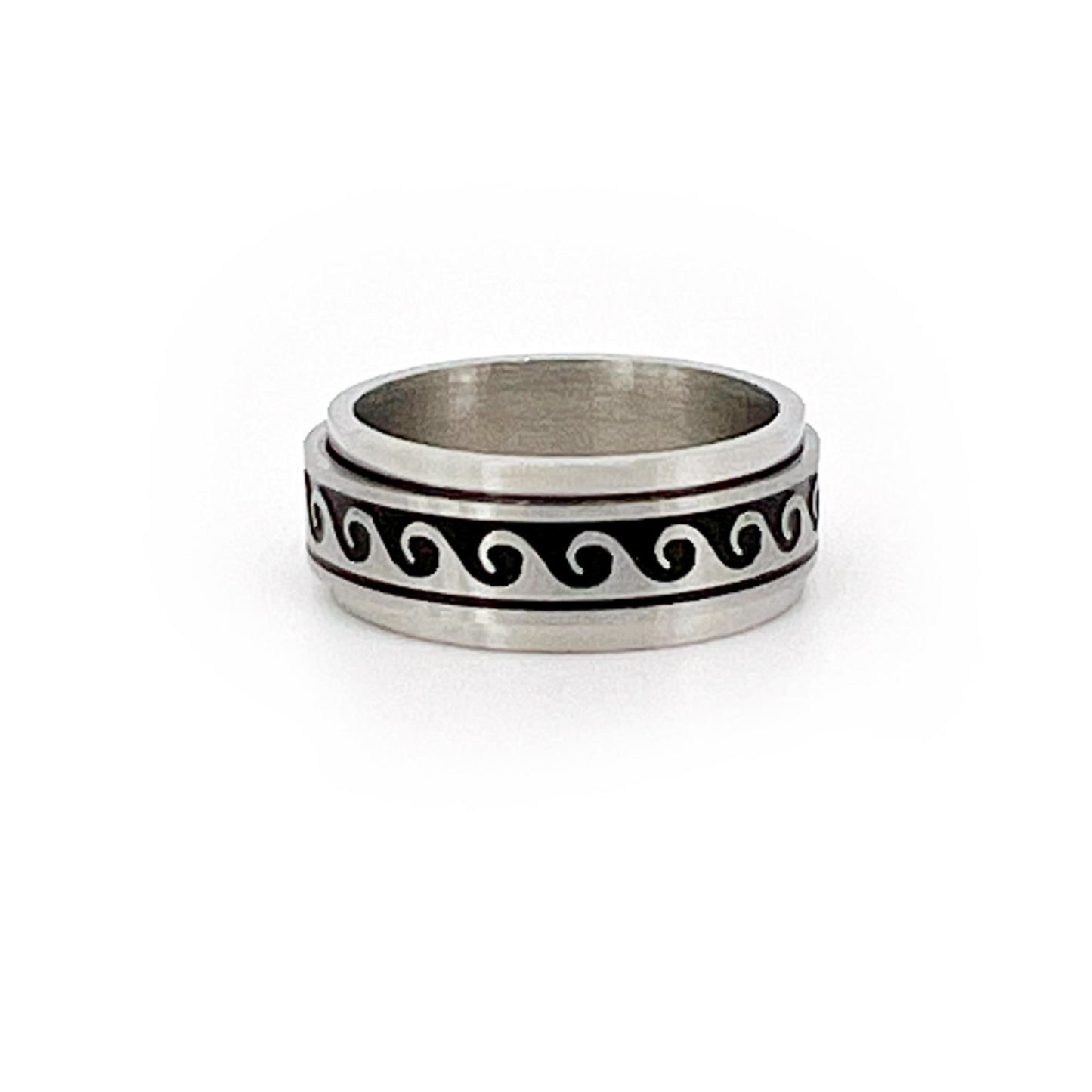 C-Men's 8mm Stainless Steel Spinner Wave Ring