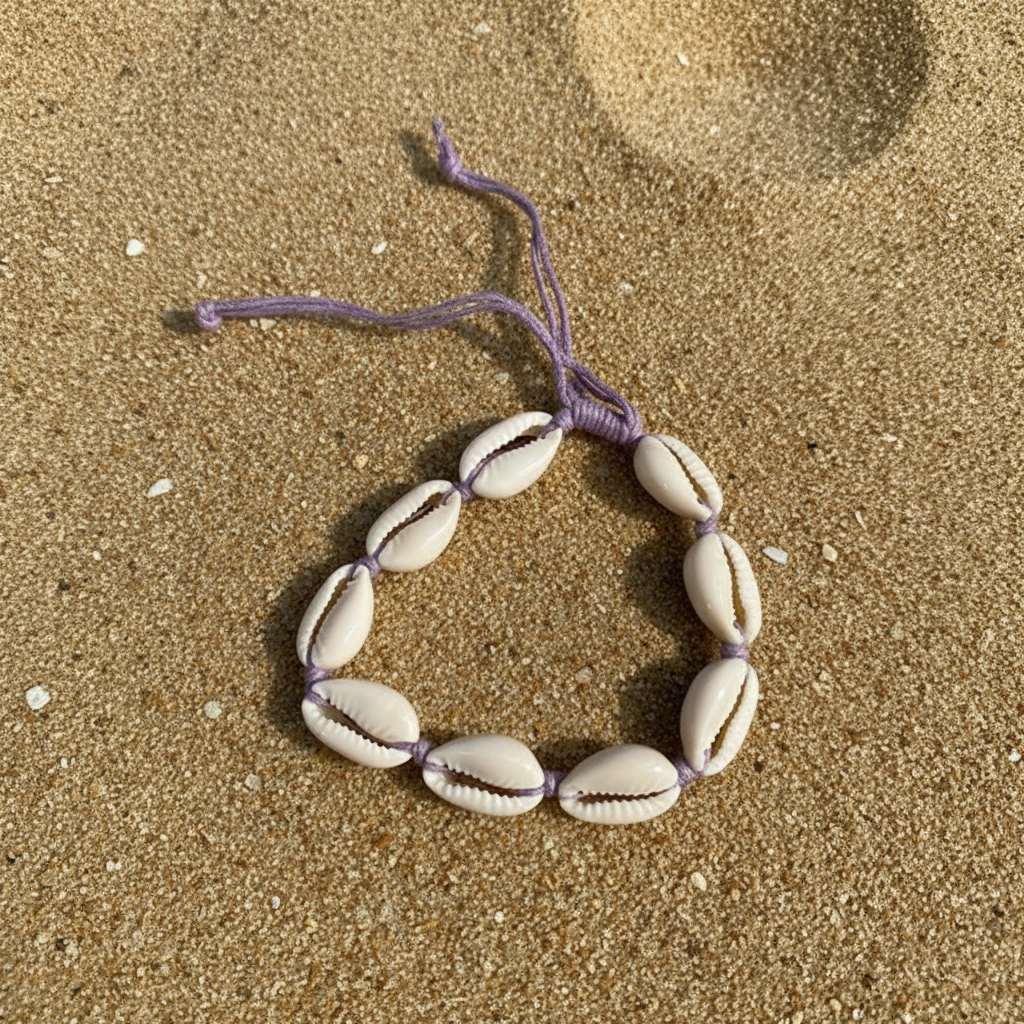 Cowry Shell Adjustable String Bracelet Purple