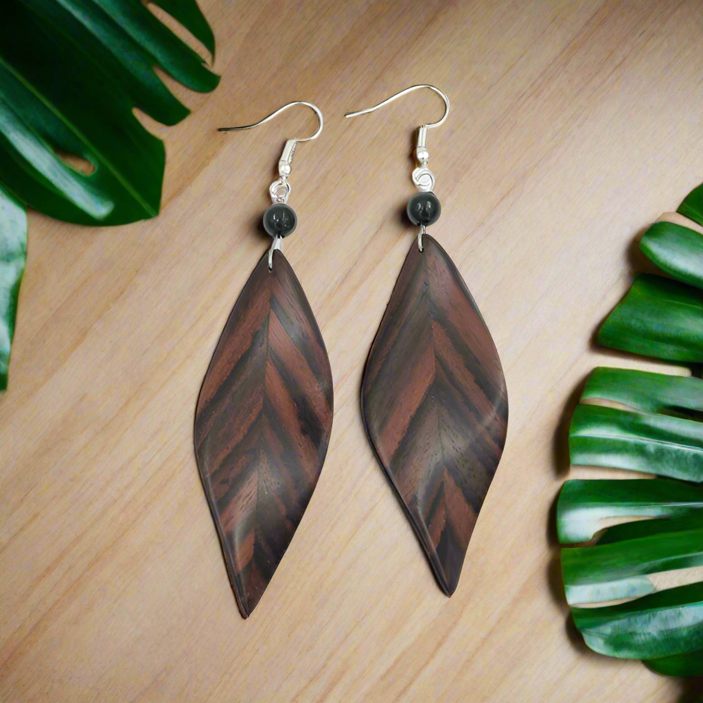 Hawaiian Style Handmade Coconut Wood & Rosewood Earrings