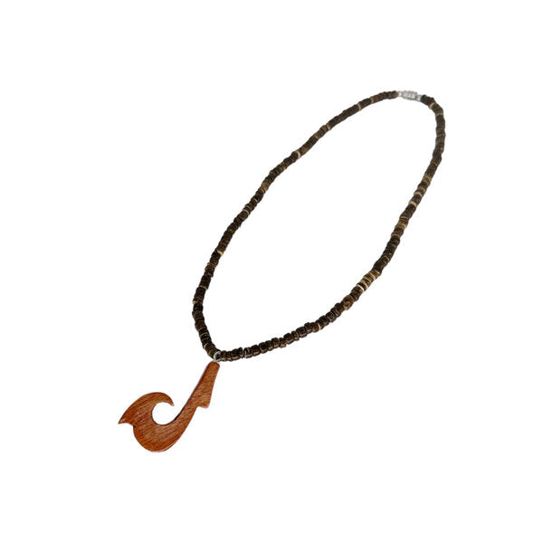 Fish Hook Wood on 18" Coconut Bead Necklace