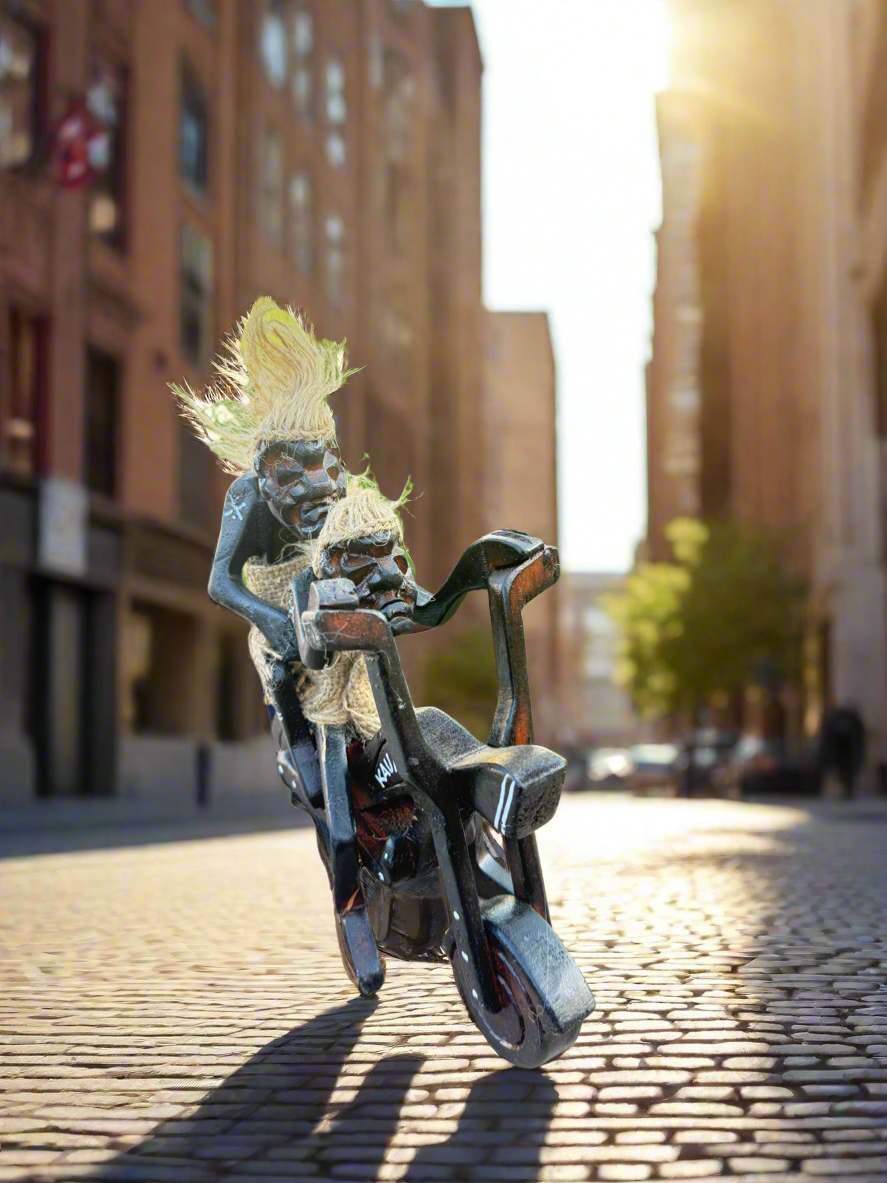 Hand Carved Burlap Hair Double Motorcycle