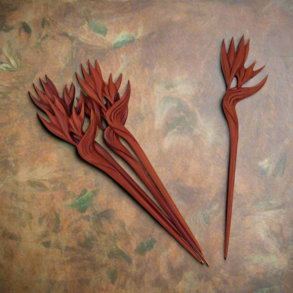 Hand Carved Wooden Hair Sticks