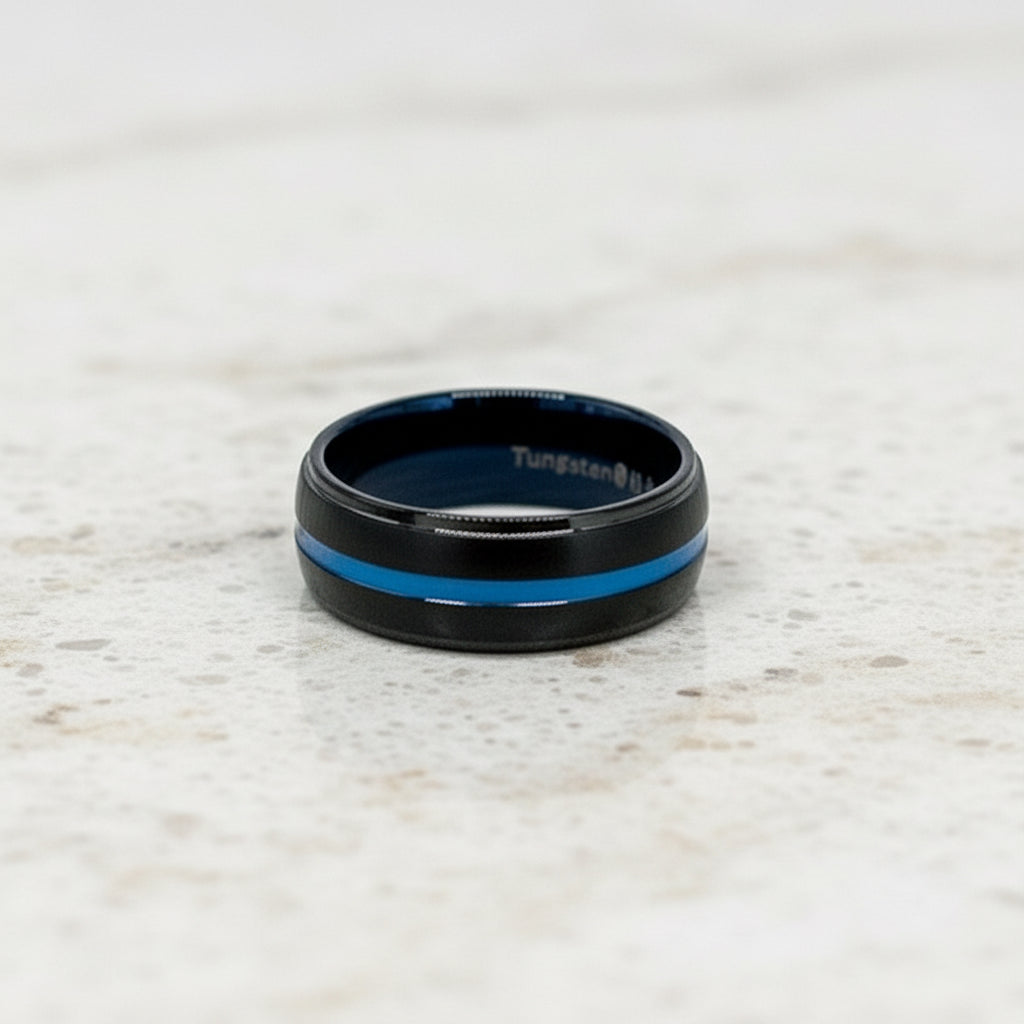C-Men's 8mm Black Tungsten Synthetic Opal Ring