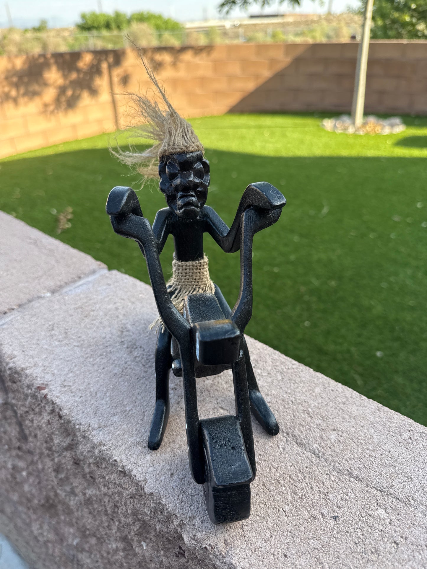 Hand Carved Burlap Hair Single motorcycle rider