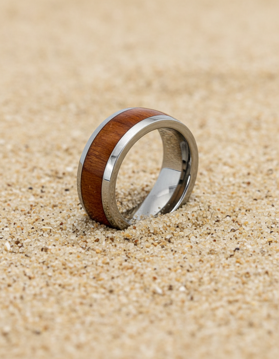 C-Men's 8mm Tungsten Ring with Hawaiian Koa Wood