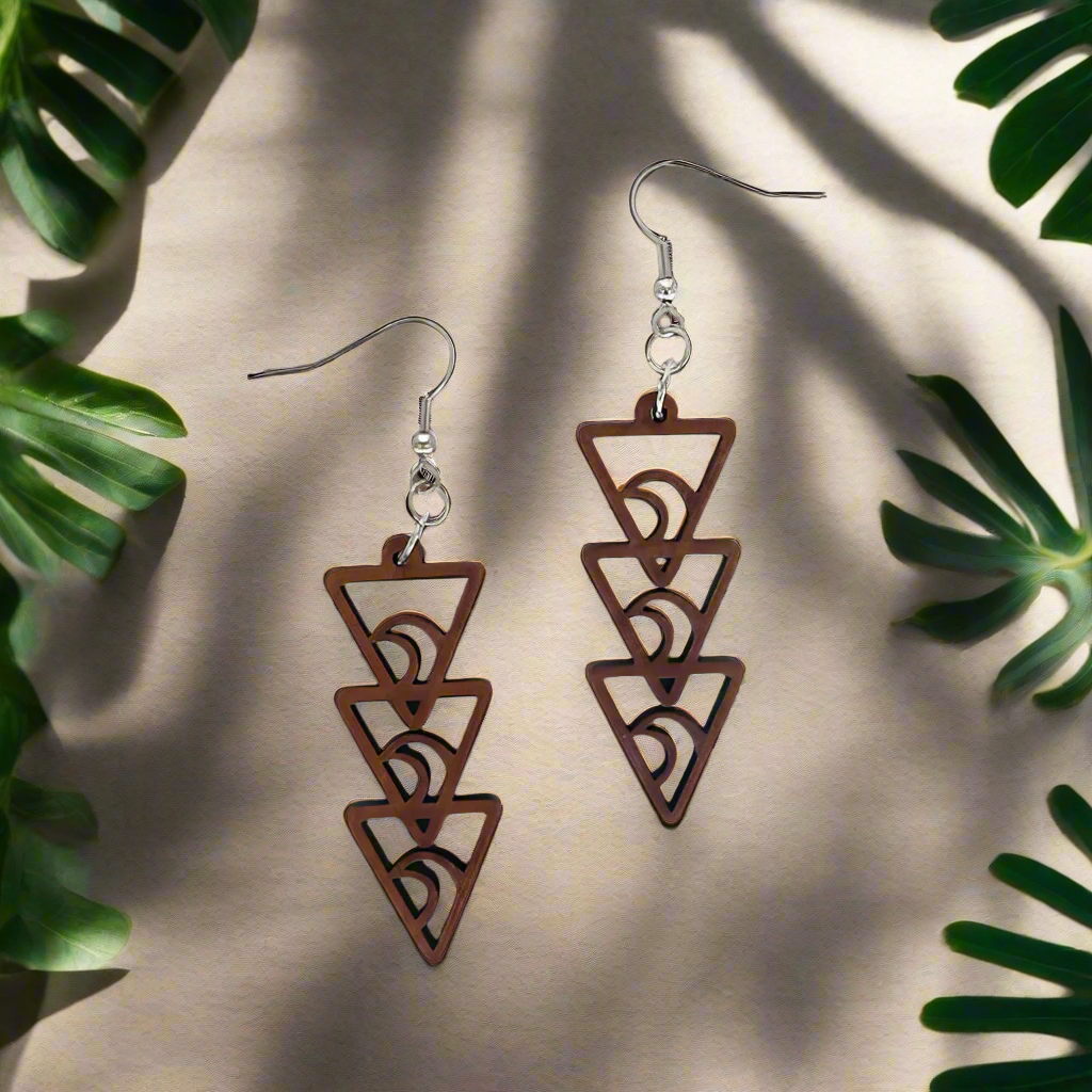 Hawaiian Style Wood Earrings