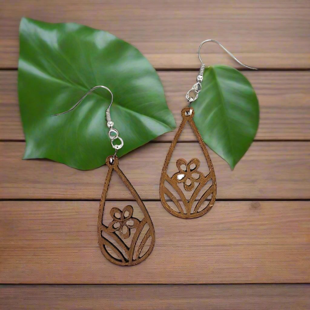 Hawaiian Style Wood Earrings