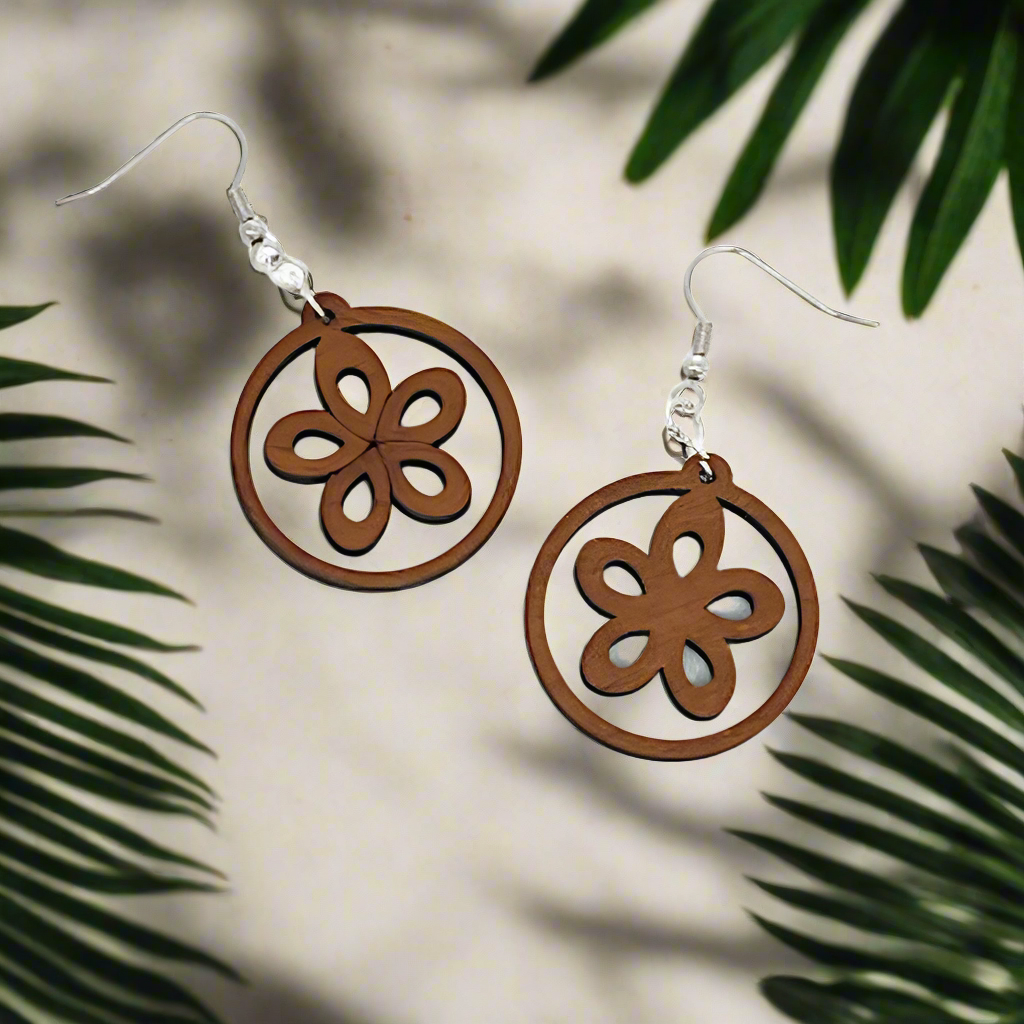 Hawaiian Style Wood Earrings
