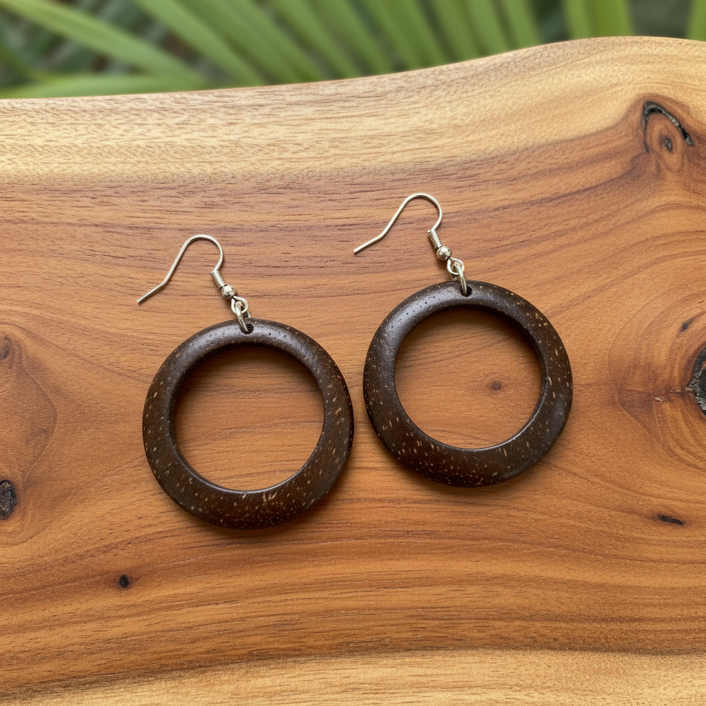 Hawaiian Style Wood Earrings