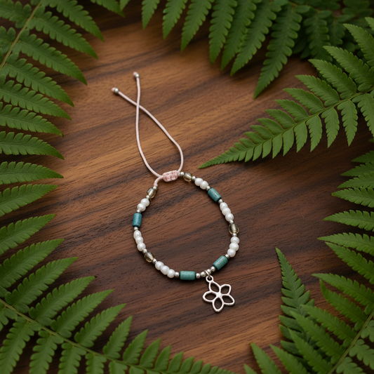 C-Adjustable Beaded Anklet with Charm Flower