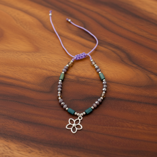C-Adjustable Beaded Anklet with Charm Flower