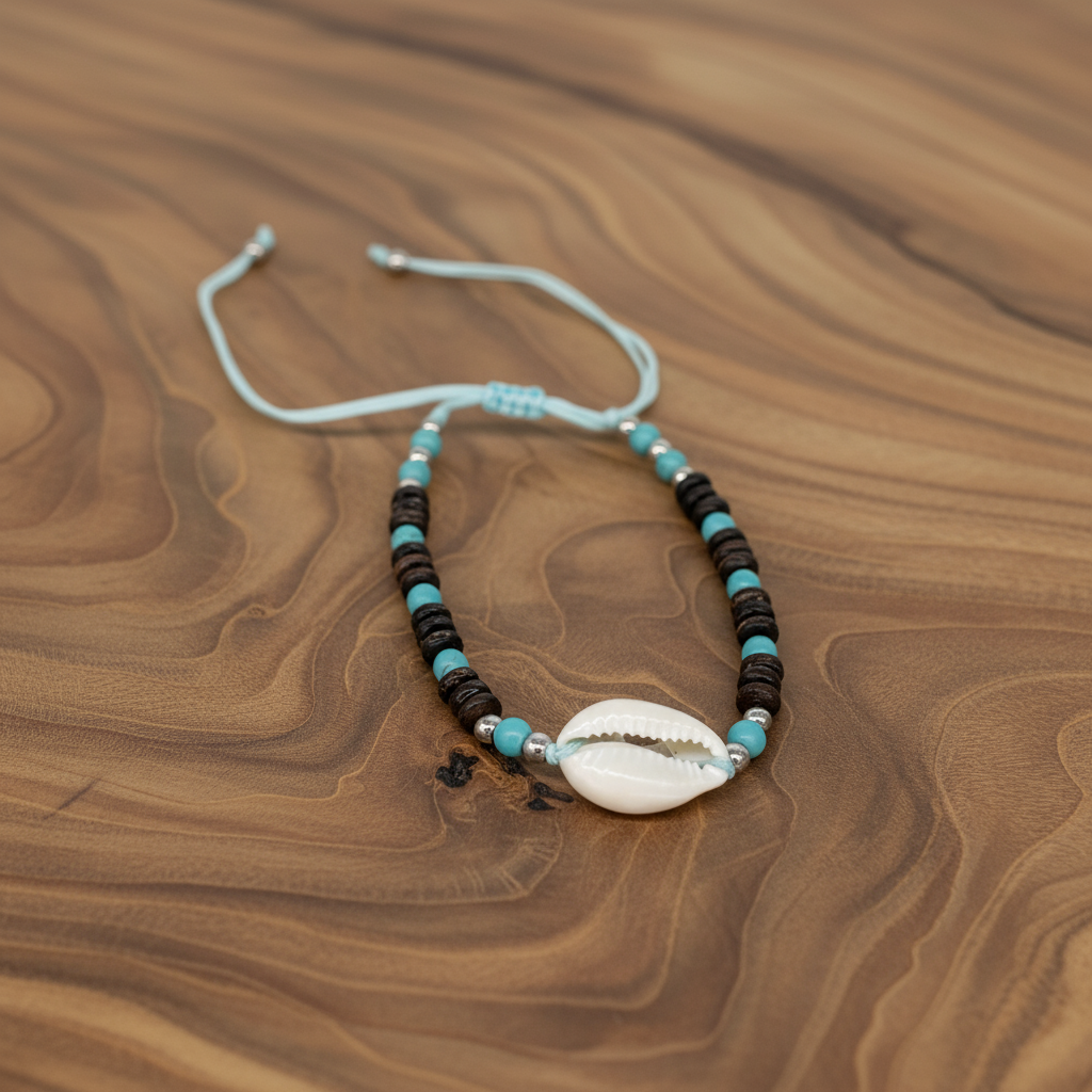 C-Beaded Shell/Turquoise Anklet