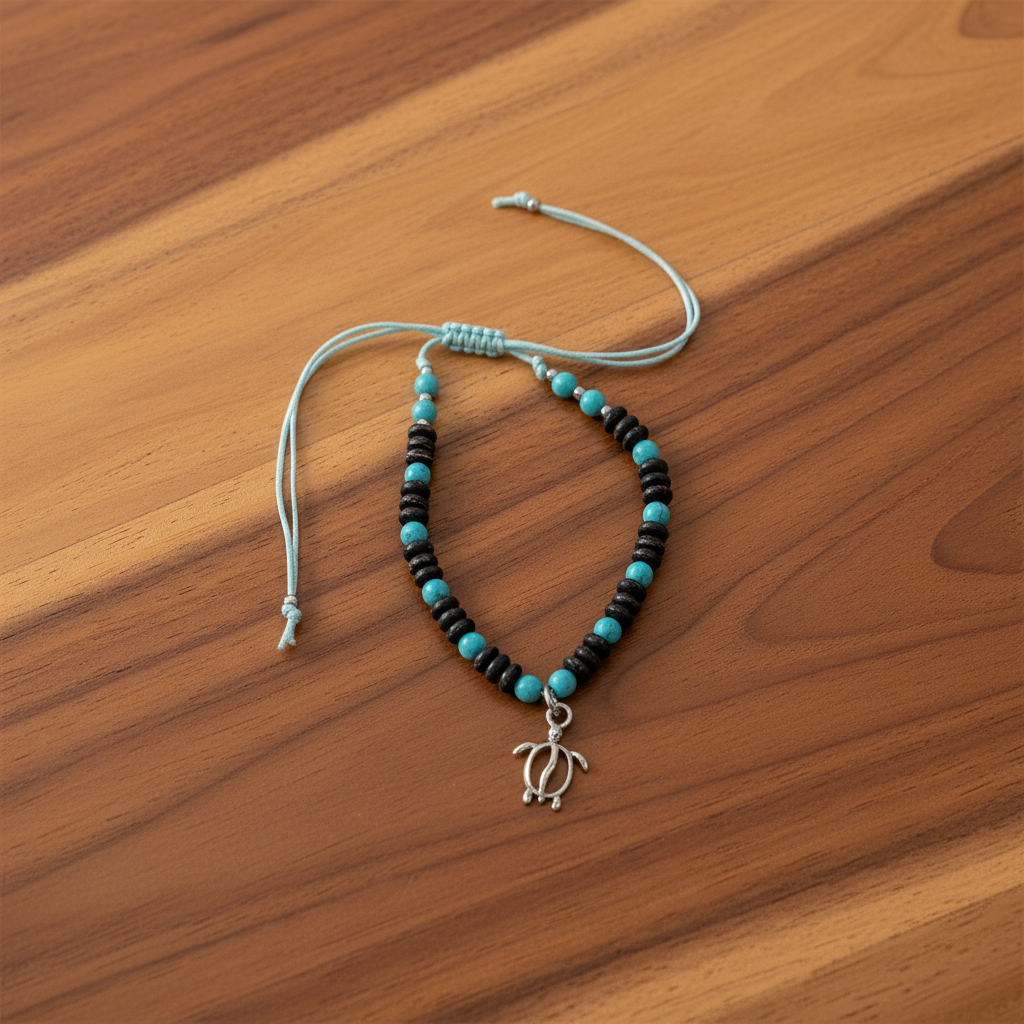 C-Beaded Shell/Turquoise Anklet