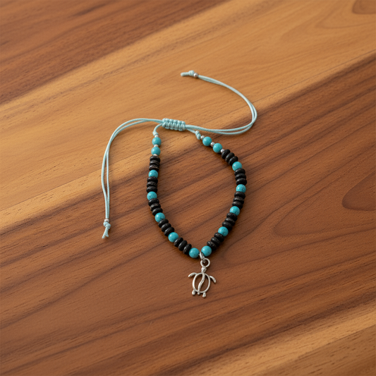 C-Beaded Shell/Turquoise Anklet