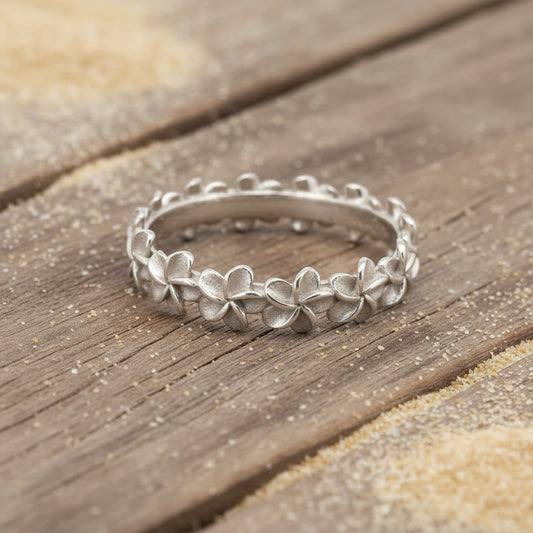 C-Sterling Silver Plumeria Lei Ring