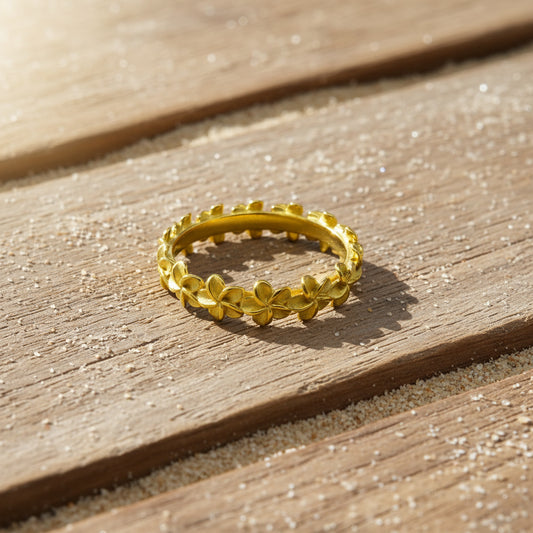 C-Sterling Silver Gold Plates Plumeria Lei Ring
