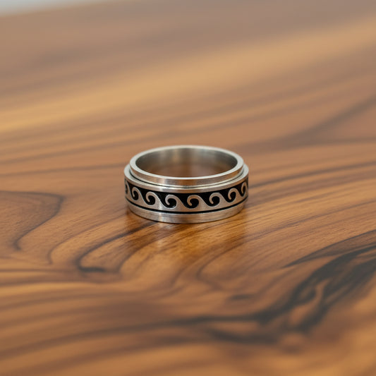 C-Men's 8mm Stainless Steel Spinner Wave Ring