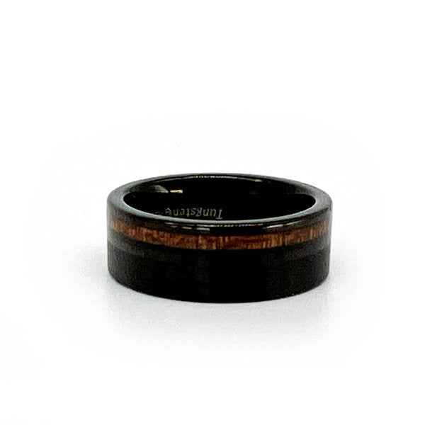 C-Men's 8mm Black Tungsten Ring with Hawaiian Koa Wood