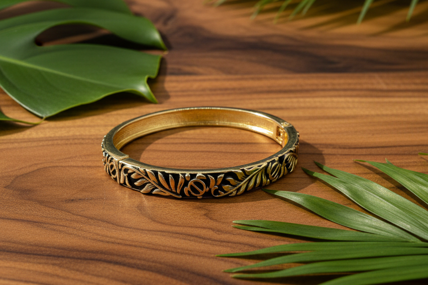 C-Enamel Clasp Monstera Bracelet