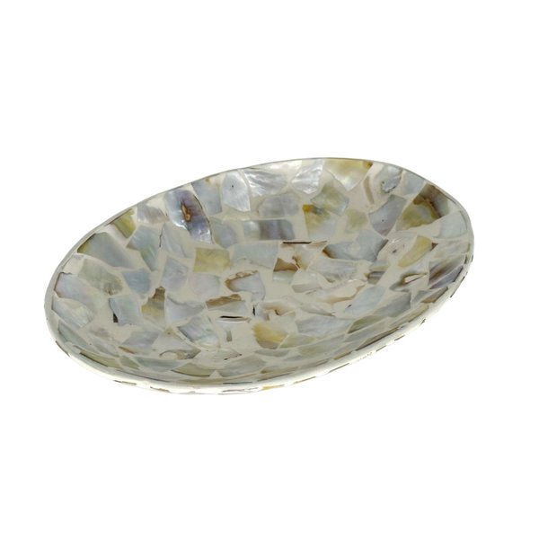 D-Mother of Pearl Mosaic Chip Oval Bowl (White)