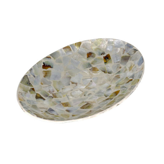 D-Mother of Pearl Mosaic Chip Oval Bowl (White)