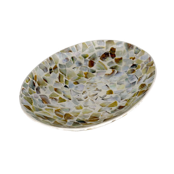 D-Mother of Pearl Mosaic Chip Oval Bowl (White)