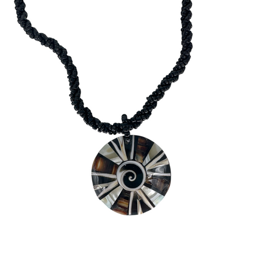 Petite Shell Necklace Swirl Center Mixed Shell with Black Beads