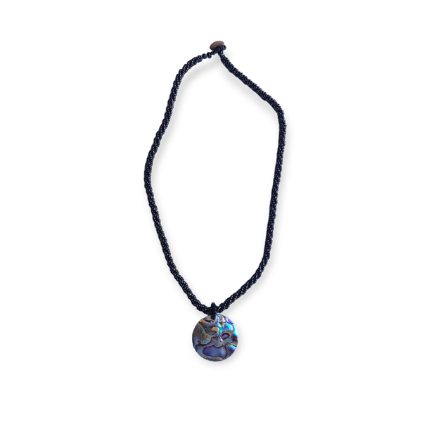 Petite Shell Necklace Paua Disc with Black Beads