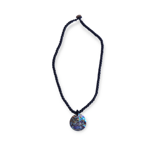 Petite Shell Necklace Paua Disc with Black Beads