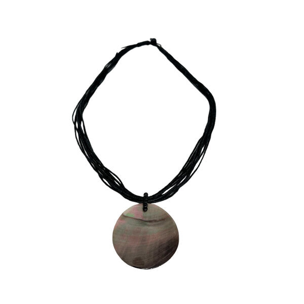 Petite Shell Black Multi Strand Necklace Grey Shell Disc