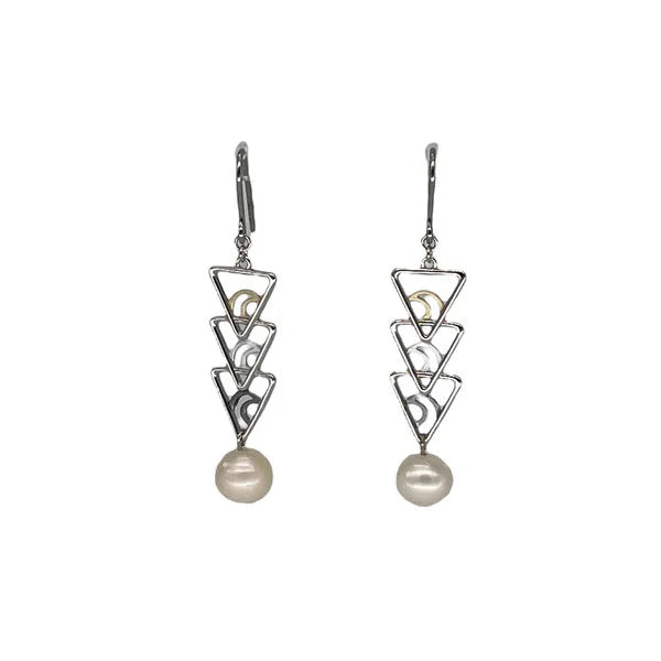 C-Tricolor White Pearl Triangle earrings & Neckless Set