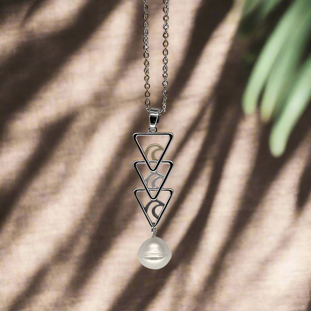 C-Tricolor White Pearl Triangle earrings & Neckless Set